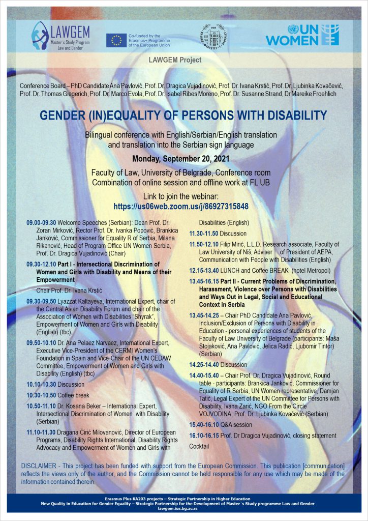 Gender (In)Equality of Persons with Disability (Conference, 20.9.2021)