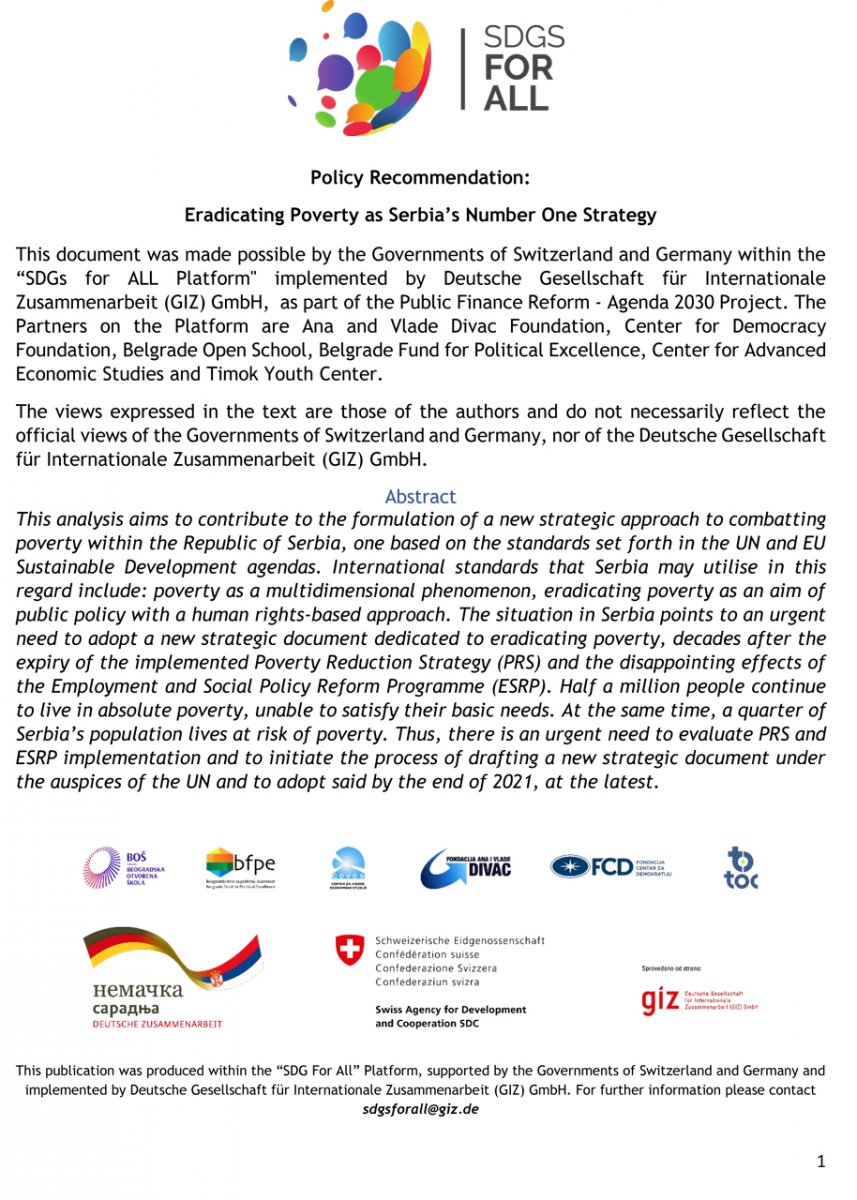 Policy recommendation: Eradicating Poverty as Serbia’s Number One Strategy